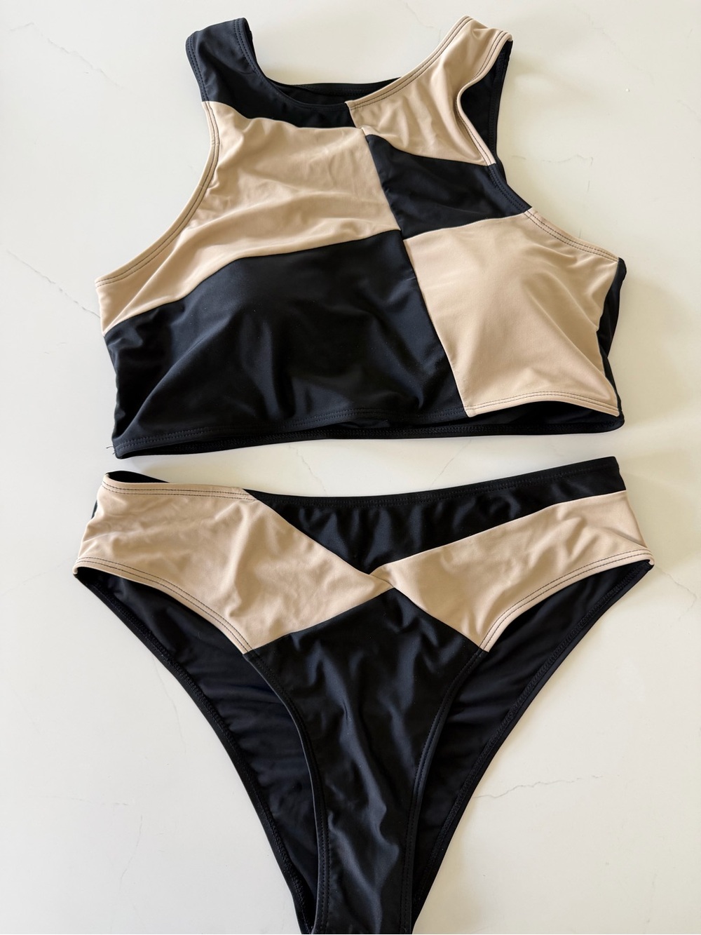 SHEIN Colorblock Black and Beige Women's Swim Set